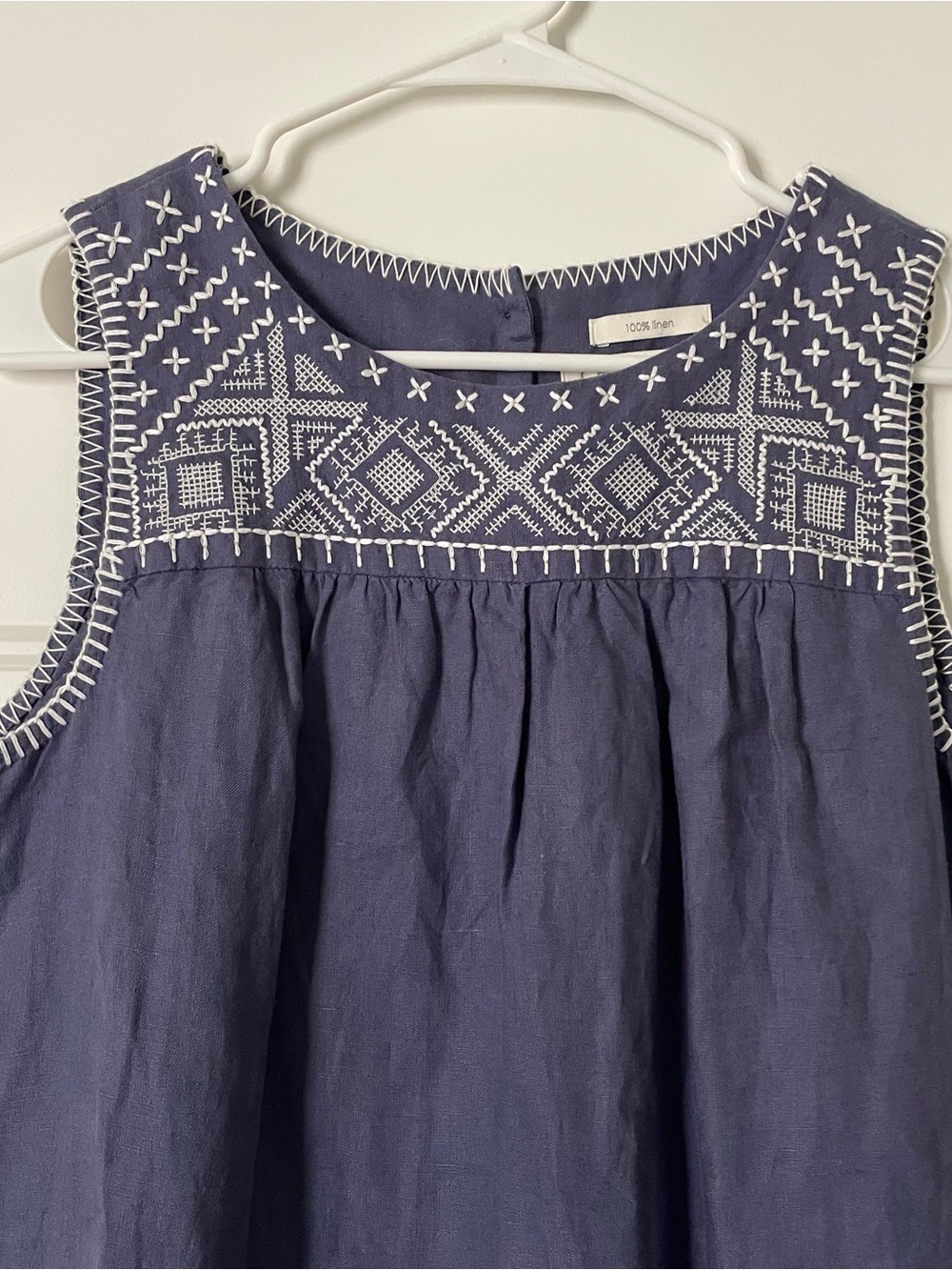 C&C California Linen Dress with White Embroidery